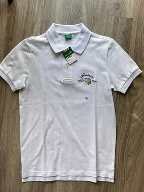 Pandastic White Polo Shirt with Navy Graphic (Small)